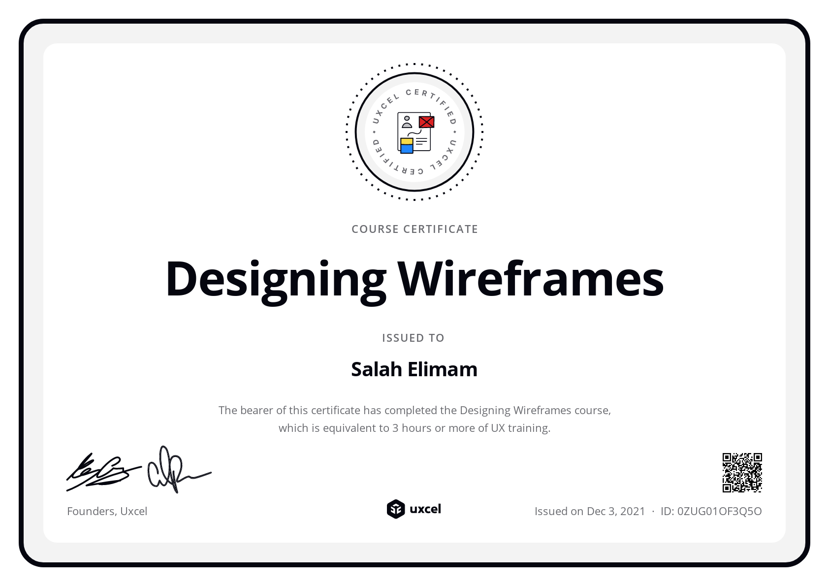 Salah Mohamed Elimam's certificate